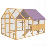 PawHut Poulailler en bois avec enclos en liberté, serrure de sécurité, porte, 4 pondoirs, pour 8–12 poules, env. 2,8 x 1,8 x 1,9 m, Jaune