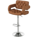 HOMCOM Tabouret de bar avec dossier et accoudoirs, hauteur réglable et repose-pieds, similicuir marron