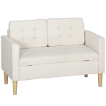 HOMCOM Divano 2 posti con contenitore e rivestimento capitonné, 117x62x78 cm, Crema