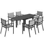 Outsunny 7-teiliges Garten-Essset, Aluminium-Tisch und -Stühle für 6 Personen mit ausziehbarem Tisch