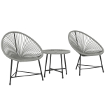 Outsunny Ensemble de jardin 3 pièces, 2 chaises en rotin synthétique, 1 table avec plateau en verre, cadre en acier, mobilier d'extérieur, gris