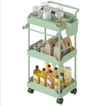 HOMCOM Chariot auxiliaire à roulettes 3 niveaux chariot de cuisine avec paniers amovibles et porte-serviettes vert