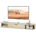 HOMCOM Meuble TV Suspendu avec Tiroir Rabattable 2 Étagères Ouvertes Gestion des Câbles 120x24x16 cm Bois naturel