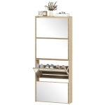HOMCOM Meuble à chaussures miroir 4 portes anti-basculement en bois, 63x17x146 cm, Couleur Bois