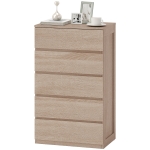 HOMCOM Commode 5 tiroirs en bois avec glissières métalliques et poignées rainurées, 60x39x100 cm, couleur Hêtre