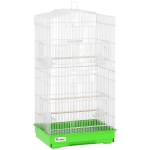 PawHut Vogelkäfig Voliere aus Metall mit 4 Futternäpfen 3 Sitzstangen Schaukel und herausnehmbarer Schublade Griff 46,5x35,5x92 cm Grün