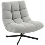 HOMCOM Fauteuil pivotant lounge à large assise, effet chenille déperlant, pieds croisés en acier, Gris clair