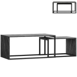 HOMCOM Set aus 2 verschachtelbaren Beistelltischen im Industrial-Design verschachtelbar aus schwarzem Metall mit dunkelgrauer Marmoroptik