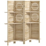 HOMCOM Paravan interior 4 panouri și 3 rafturi, 160 x 170 cm, separator de cameră pliabil, lemn de paulownia, lemn natural