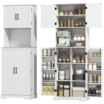 HOMCOM Buffet de Cuisine Style Campagne, 2 Armoires et 8 Porte-épices, 60x40x181.5 cm, Blanc