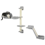 PawHut 3-teiliges Wandkletter-Set für Katzen mit Hängematte, Rampe mit Kratzfläche, wolkenförmiger Plattform, Grau