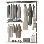 HOMCOM Armoire à vêtements Armoire ouverte avec 4 étagères en tissu 3 tringles pour suspendre Cadre métallique 142x43x185 cm Crème