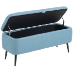 HOMCOM Banc de rangement avec couvercle rabattable et pieds en acier pour chambre salon entrée 101x38,5x44,5 cm Bleu clair