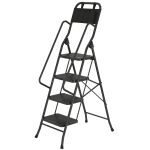 HOMCOM Escabeau pliant 4 marches avec poche à outils Escabeau à structure en ciseaux avec marches larges antidérapantes Noir