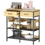 HOMCOM Buffet, commode avec 2 tiroirs, 3 étagères ouvertes meuble de cuisine pour cuisine, salon 90 x 40 x 91 cm, Bois naturel