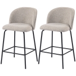 HOMCOM Lot de 2 Tabourets de Bar avec Dossier et Repose-Pieds, Revêtement en Tissu et Pieds en Acier, Gris