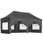 Outsunny 3 x 6m Pop Up Gazebo Shelter with Sides, 6 Sandbags, Peak Top Garden Party Tent Marquee with Carry Bag, Dark Grey