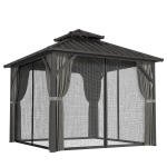 Outsunny Gazebo con tetto rigido e struttura in alluminio, 3x3 m, Grigio scuro