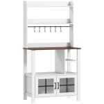 HOMCOM Küchenschrank mit 6 Tassenhaken 2 Glastüren offene Regale 80x40x152 cm Weiß