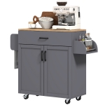 HOMCOM Îlot de Cuisine sur Roulettes avec Tiroir Armoire avec Portes Porte-serviettes et Porte-épices 105x36x85 cm Gris