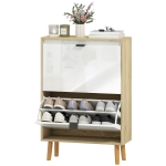 HOMCOM Meuble à chaussures étroit 2 portes blanc brillant étagères réglables pieds en bois pour 12 paires de chaussures
