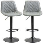 HOMCOM Jeu de 2 tabourets de bar pivotants Hauteur réglable 86-106 cm Revêtement en cuir synthétique Dossier et repose-pieds Gris