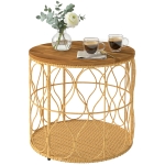 Outsunny Bijzettafel Ø50 cm weerbestendig Tuintafel met rotanlook Acaciahouten tafelblad verstelbare voetjes Teak