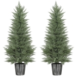HOMCOM 135cm Artificial Cypress Trees Set of 2, UV Resistant Artificial Plants with Decorative Pot, Fake Plants for Indoor Outdoor Decor, Green