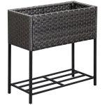 Outsunny Letto per Orto Rialzato, Fioriera Effetto Vimini con Ripiano, Aiuola Rialazata per Esterni e Interni, Grigio (70cm x 30cm x 72cm)