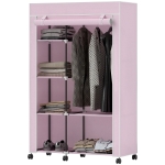 HOMCOM Armoire en tissu avec roulettes Penderie portable avec 6 étagères et 1 tringle pour suspendre pour chambre 103x43x162,5cm Rose