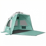 Outsunny 2-3 Person Pop Up Beach Tent, UPF15+ Sun Shelter with Extended Floor, Sandbags, Mesh Windows and Carry Bag, Green