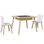 AIYAPLAY Mesa infantil con 2 sillas, conjunto con almacenamiento y respaldo en forma de oso para niños de 3-6 años, madera natural