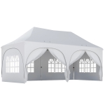 Outsunny 3 x 6m Pop Up Gazebo Shelter with Sides, 6 Sandbags, Peak Top Garden Party Tent Marquee with Carry Bag, Light Grey/White