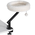 PawHut Lit de bureau pour chat, lit pour bureau avec rotation 360°, hauteur réglable, couchette pour chat avec lit amovible lavable en machine, pour chats de moins de 6 kg, bureau à domicile, Blanc crème