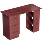 HOMCOM Computer Desk, Writing Table, PC Workstation with 3 Storage Shelves and Drawers, Handle, for Home Office, Walnut Brown