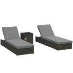Outsunny Set 2 Șezlonguri de Grădină din Ratan cu Măsuță Laterală și Spătar Reglabil, 184x60x22 cm, Gri Închis