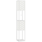 HOMCOM Floor Lamp with Shelves, 2 Layer Grid Pattern Column Modern Standing Lamp with Foot Switch and Pull Chain for Living Room, Bedroom, Office, Bulb Not Included, White