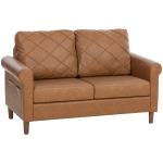 HOMCOM Sofá de 2 Plazas de PU con Patas de Madera Respaldo con Costuras Sofá Moderno para Salón Dormitorio Marrón
