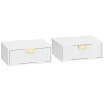 HOMCOM Modern Floating Nightstands Set of 2, Wall Mounted Bedside Tables with Wave Drawer White