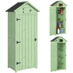 Outsunny Armário de Jardim de Madeira - Cobertizo de Arrumação com Prateleiras 77x54,2x179 cm Verde