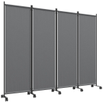 Outsunny Paravan de Exterior și Interior cu 4 Panouri Pliabil cu Roți, 224x30x172cm, Gri Închis