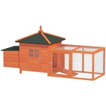 PawHut Gallinero de Madera Exterior Jaula para Gallinas con Nidos Corral Bandeja Extraíble Tapa Abatible 196x76x97 cm Naranja