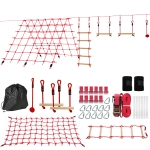 AIYAPLAY Ninja Line zestaw 10 m z siatką, pierścieniami, huśtawką i drabinką dla dzieci 3-6 lat, 1000x300x180 cm, czerwony
