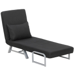 HOMCOM Fauteuil chauffeuse canapé-lit Convertible inclinable 1 Place Coussin lombaires accoudoirs piètement métal Lin Noir