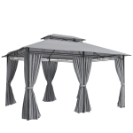 Outsunny Cenador para Jardín 3x4 m Pabellón de Jardín Gazebo con Doble Techo 6 Paredes Laterales Estructura Metálica Gris Oscuro