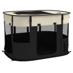 PawHut Parc pliabil pentru câini, pisici și animale mici din țesătură Oxford cu depozitare 94 x 74 x 60 cm alb crem și negru