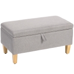 HOMCOM 30L Linen Storage Ottoman Padded Footstool with Rubberwood Legs for Storage Box, Bed End, Shoe Bench, Seating, Light Grey