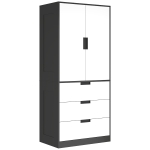 HOMCOM 2 Door Wardrobe, Modern Wardrobe with 3 Drawers and Hanging Rod for Bedroom, Black