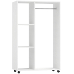 HOMCOM Armario Abierto con Ruedas Barra y Estantes para tener Ropa Colgada y Doblada 80x40x128 cm Blanco