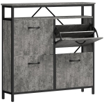 HOMCOM Shoe Storage Cabinet with 4 Flip Drawers and Open Shelf - Cement Grey